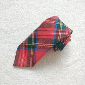 Stewart Royal Necktie Boys 100%Wool Multicolor Red Plaid TartranMade in Scotland
